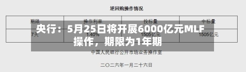 央行：5月25日将开展6000亿元MLF操作，期限为1年期